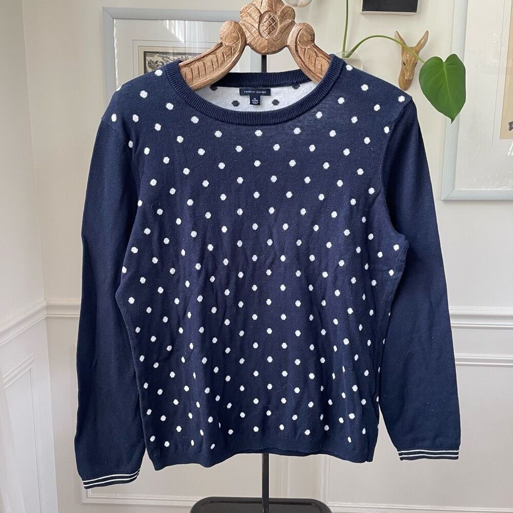 Tommy Hilfiger Dark Blue White Polka Dot Sweater XL